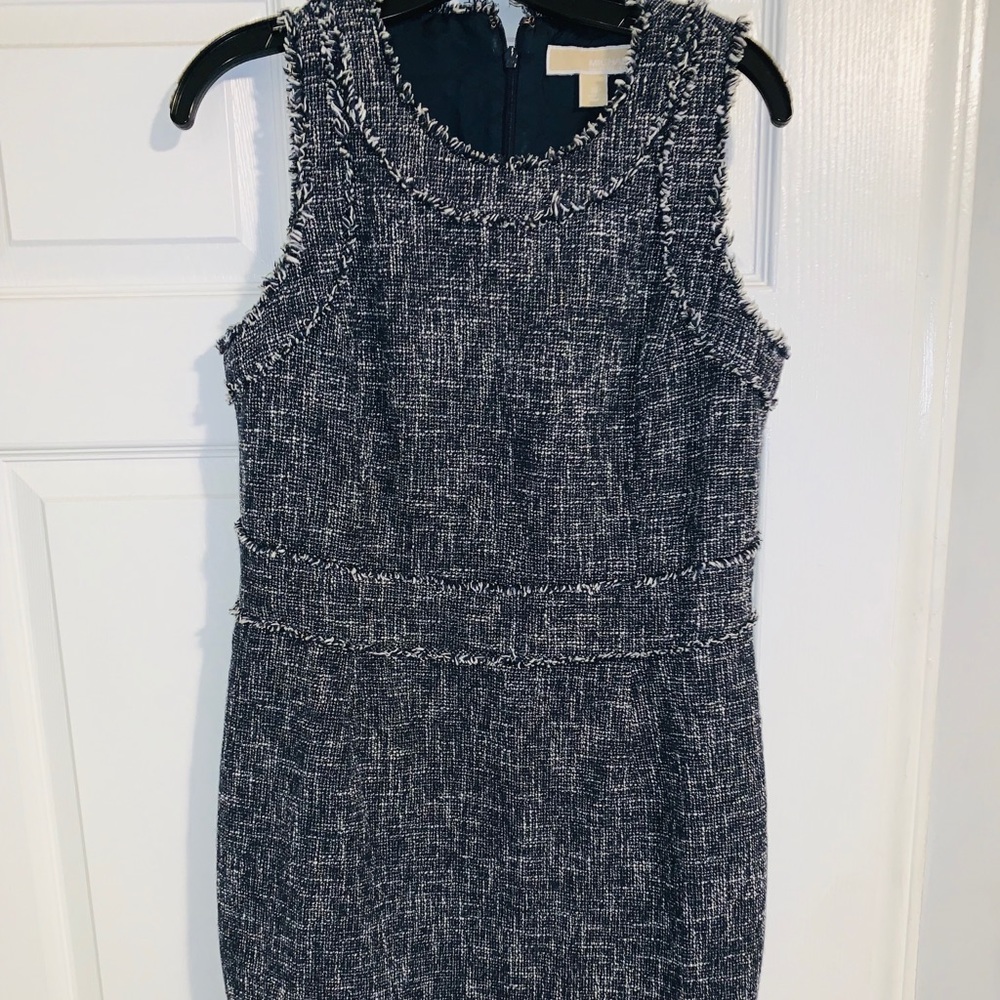 Blue and white work dress.